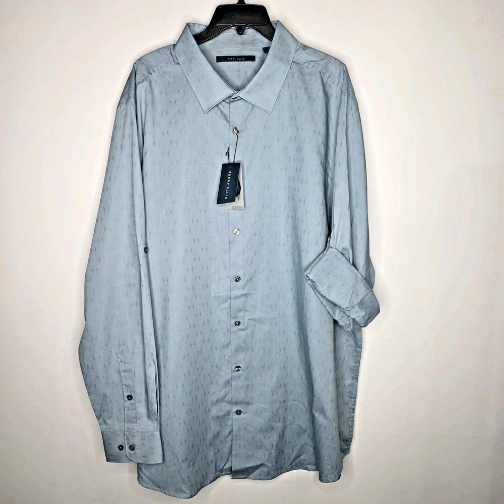 Perry Ellis Untucked Shirt Mens Textured Jacquard Citadel Blue 2X NEW Date